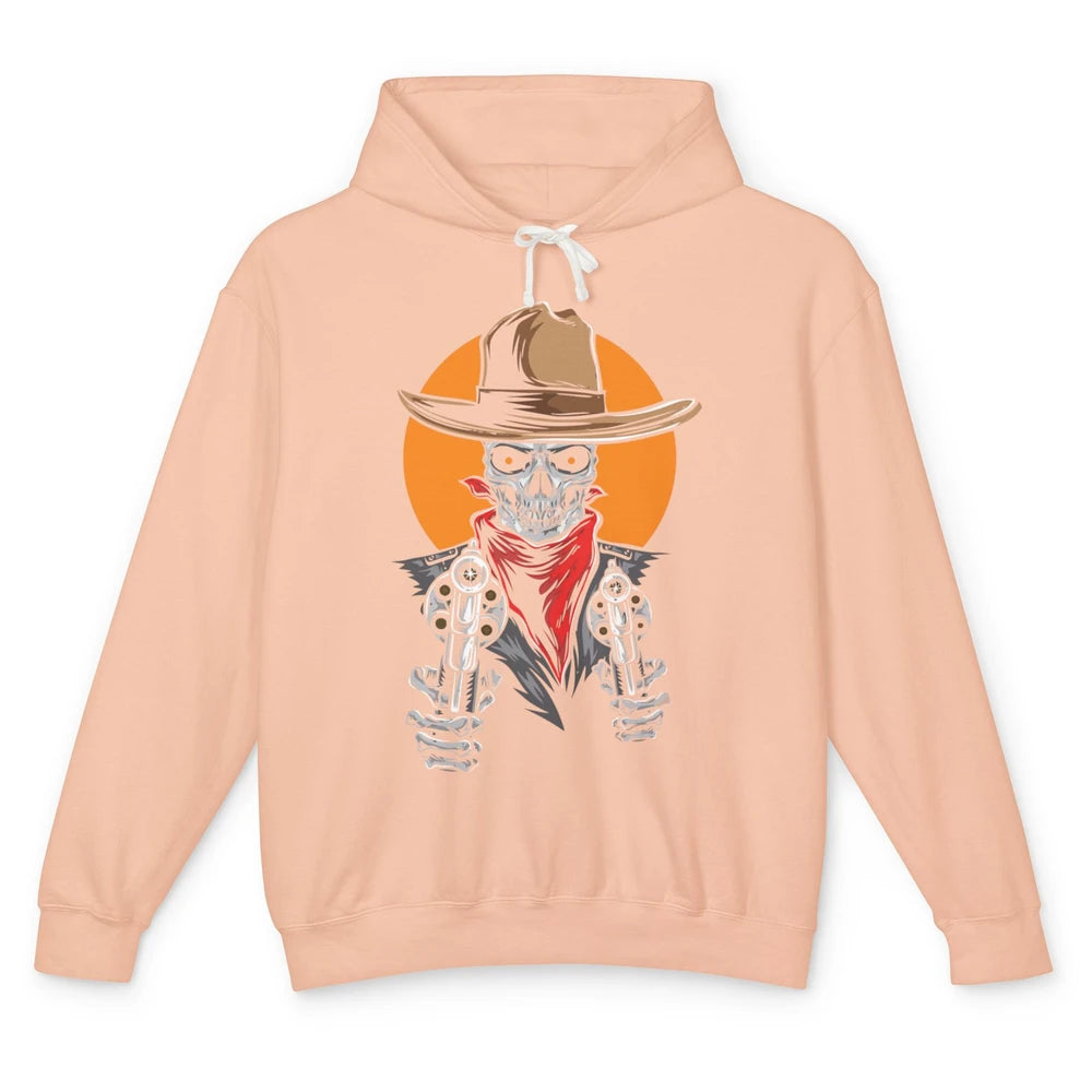 Retro West Wild Cowboy Skull Western Country Rodeo Skeleton Unisex Lightweight Hoodie