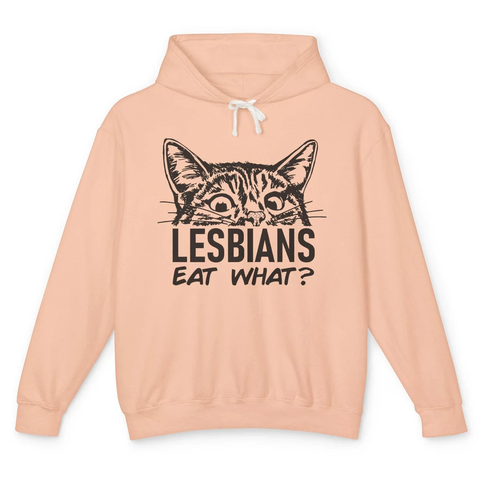 Funny Black Cat Lesbians Eat What LGBTQ Sarcastic Cat Mom Unisex Lightweight Hoodie