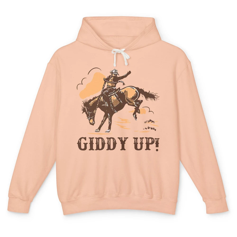 Retro Cowboy Rodeo Giddy Up Hold Your Horses Western Country Unisex Lightweight Hoodie