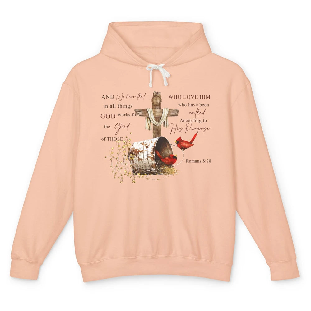 Cardinals Jesus Cross God Works For The Good Christian Gift Unisex Lightweight Hoodie