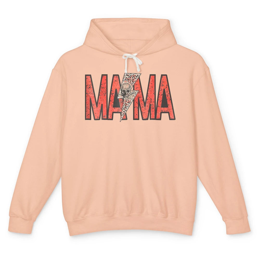 Mama Lightning Bolt Leopard Skull Mothers Day Mom Rocker Unisex Lightweight Hoodie