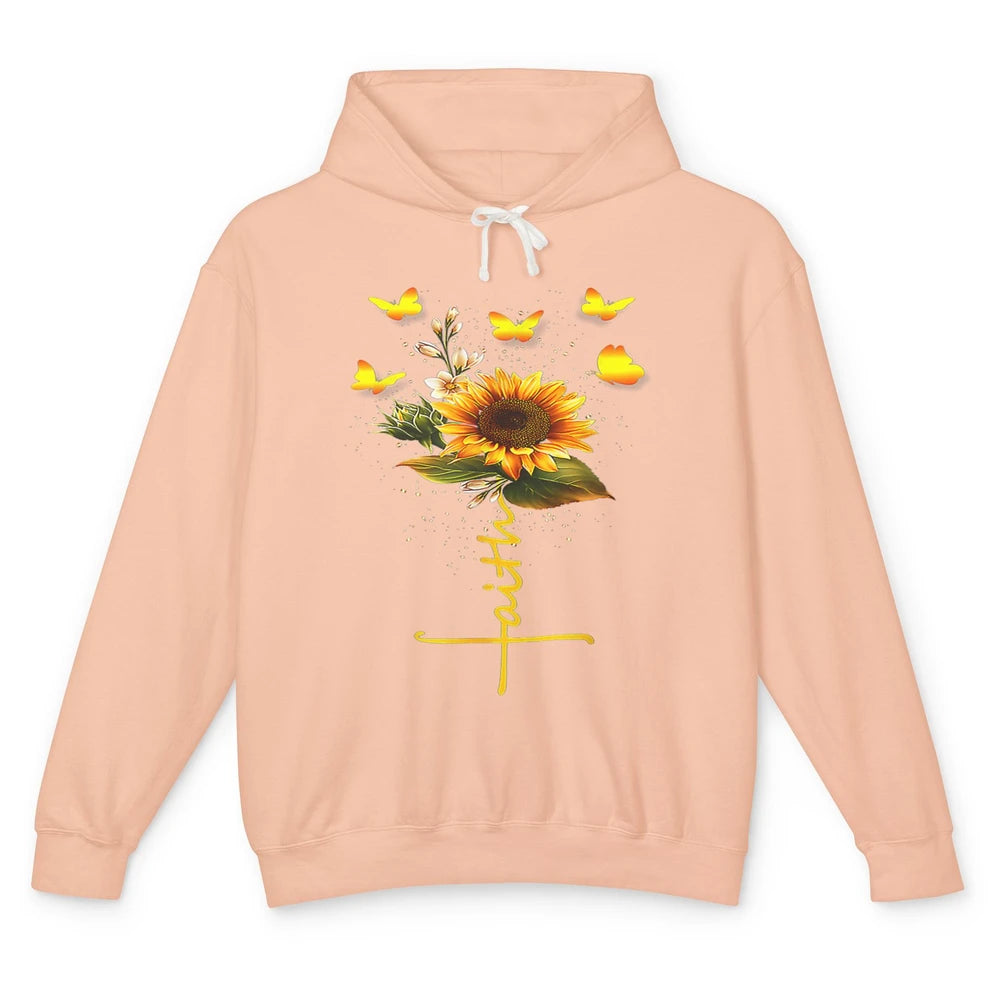 Vintage Faith Cross Sunflower Butterfly Christian Jesus God Unisex Lightweight Hoodie