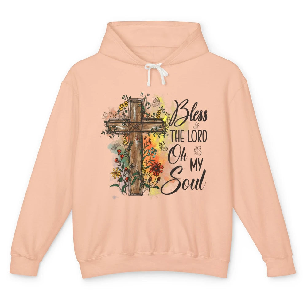 Christian Bless The Lord Oh My Soul Bible Verse Jesus Christ Flower Cross Church Unisex Lightweight Hoodie