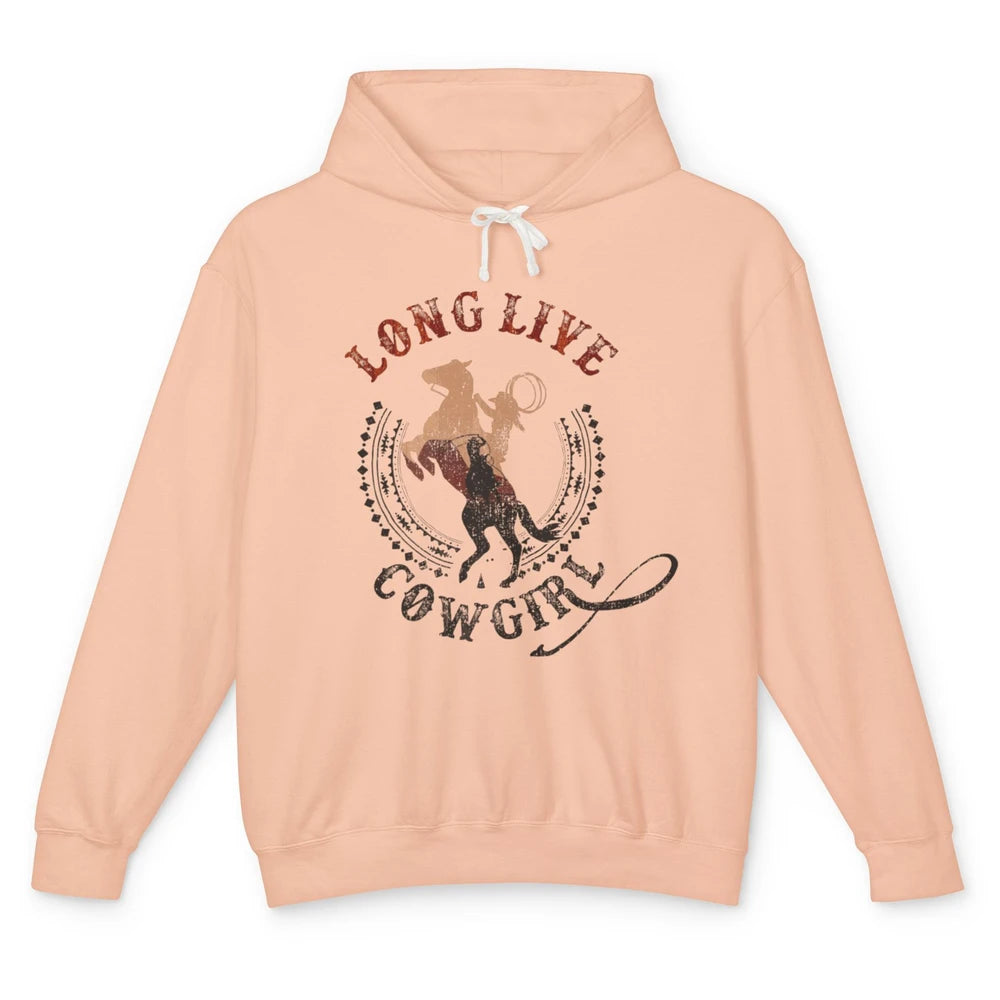 Western Country Cowgirl Riding Horses Cool Rodeo Howdy Retro Unisex Lightweight Hoodie