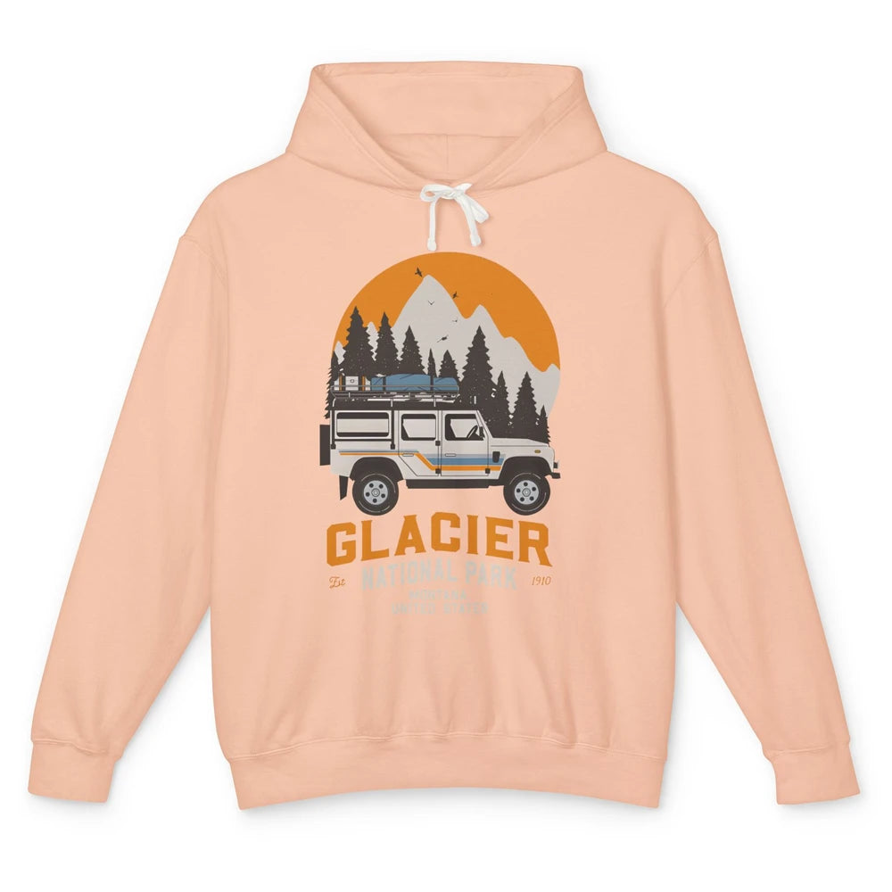 Vintage Glacier National Park Montana Road Trip Camping Unisex Lightweight Hoodie