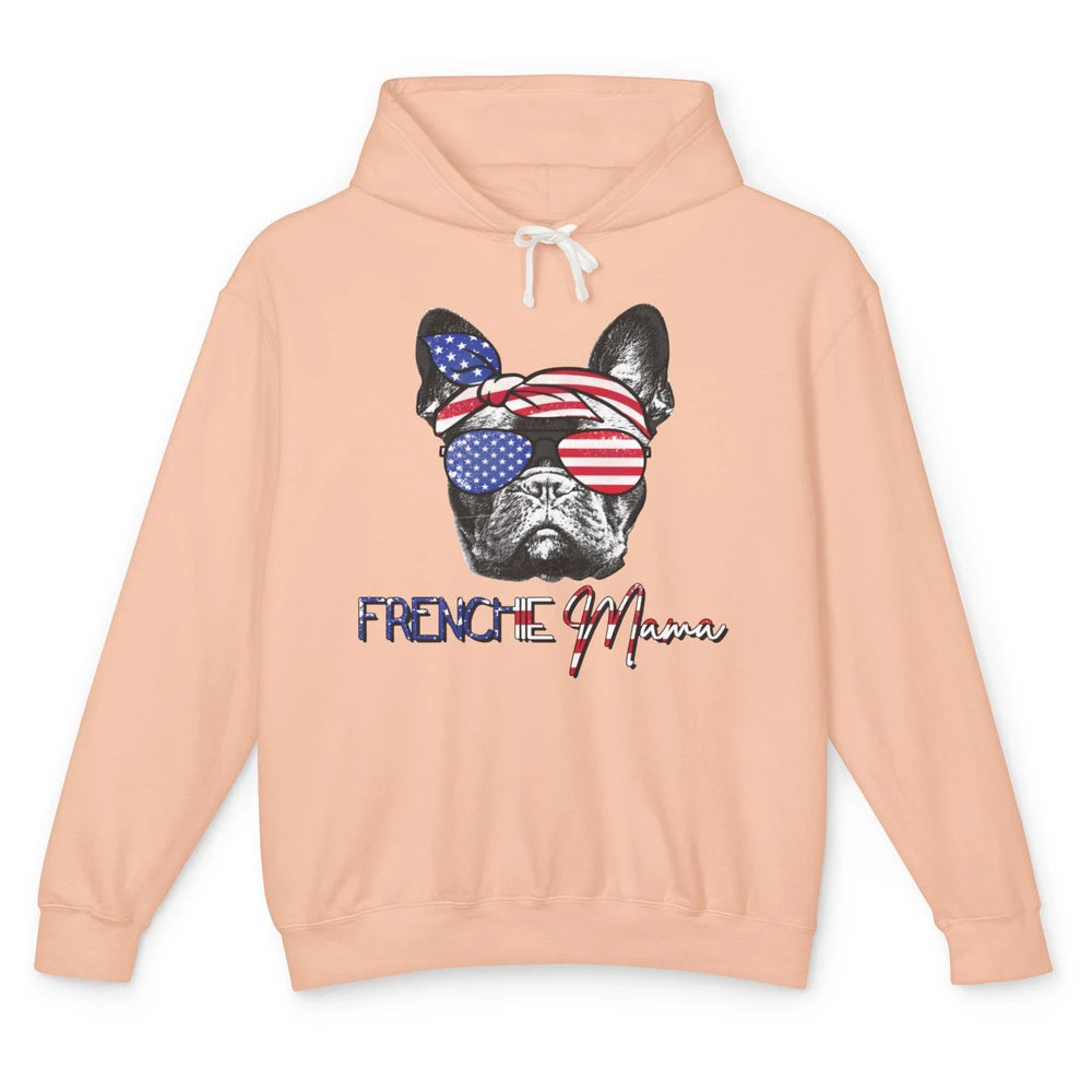 French Bulldog US Flag Glasses July 4th Patriot Frenchie Mom Unisex Lightweight Hoodie