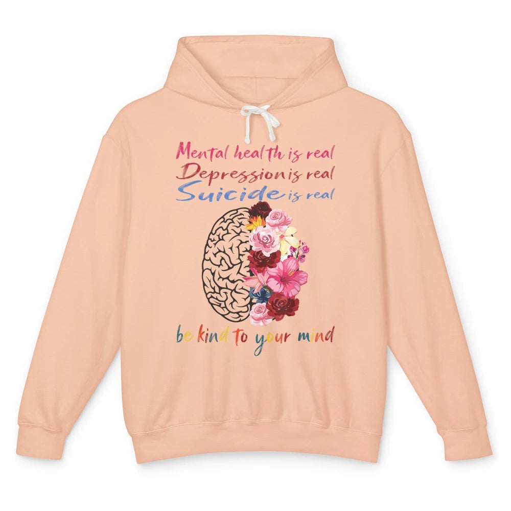 Be Kind To Your Mind Floral Brain Mental Health Awareness Unisex Lightweight Hoodie