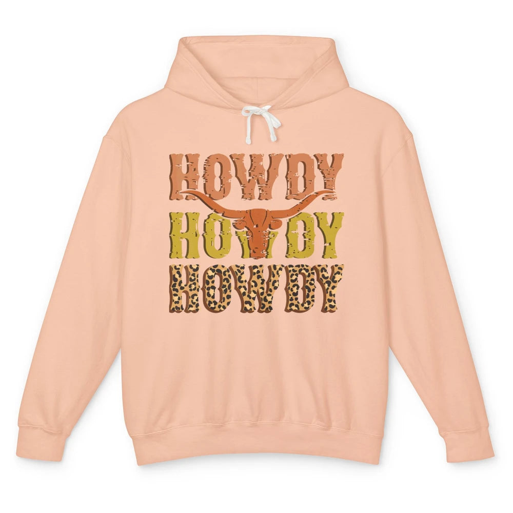 Western Country Bull Horn Rodeo Howdy Cowboy Leopard Cowhide Unisex Lightweight Hoodie