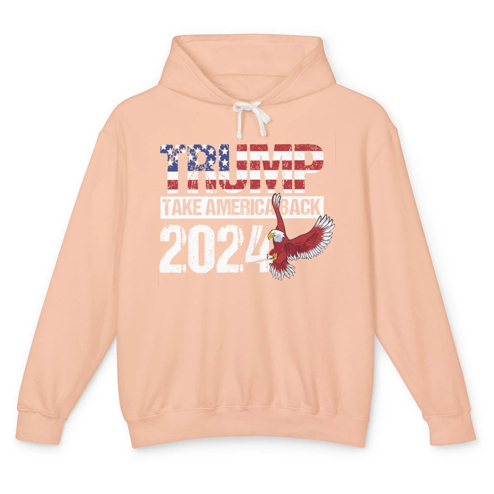 Trump 2024 Take America Back Eagle American Flag Election Unisex Lightweight Hoodie