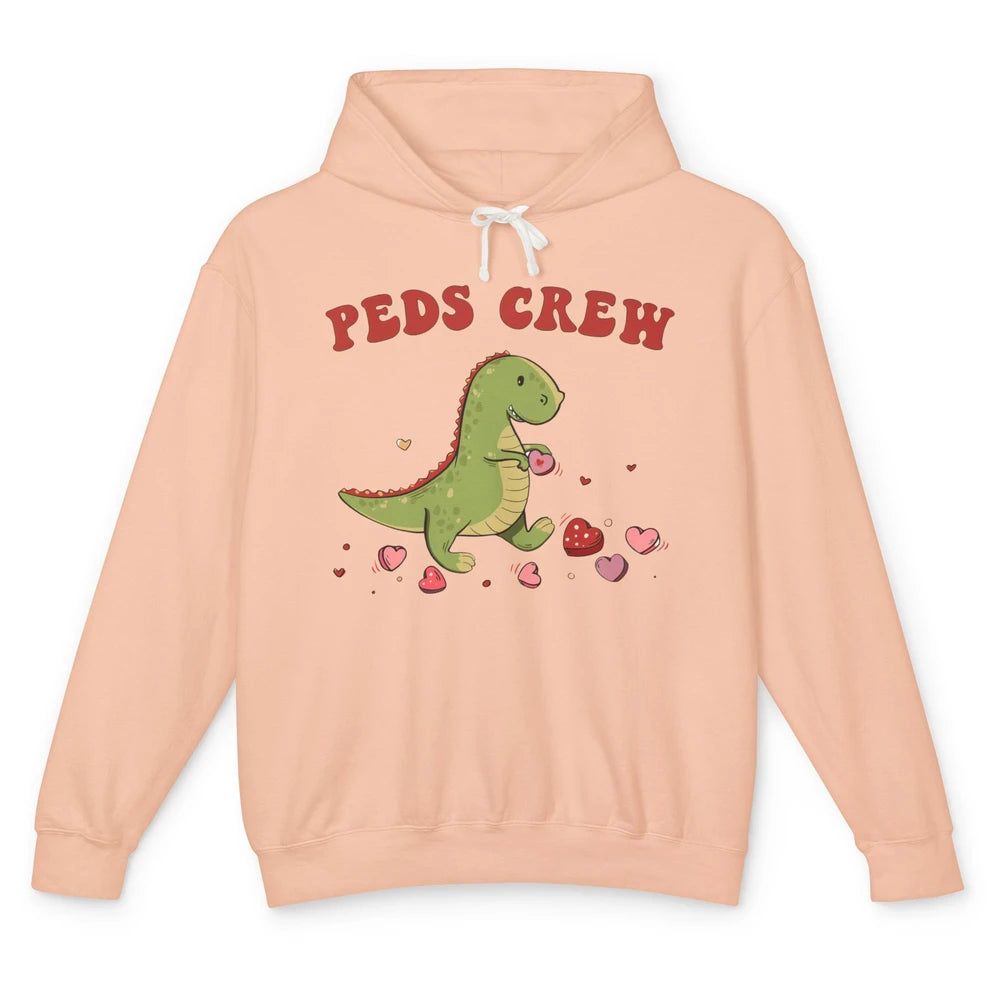 Pediatric Nurse Valentines Dinosaur Peds Crew Valentines Day Unisex Lightweight Hoodie