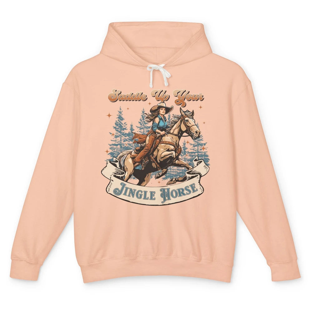 Retro Christmas Saddle Up Your Jingle Horse Bronco Cowgirl Unisex Lightweight Hoodie