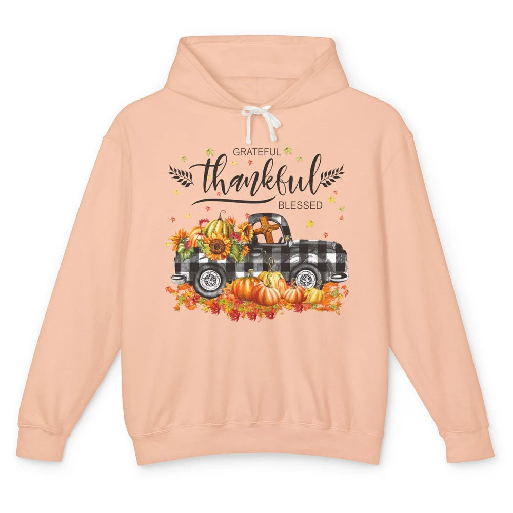 Grateful Thankful Blessed Truck Happy Thanksgiving Fall Unisex Lightweight Hoodie