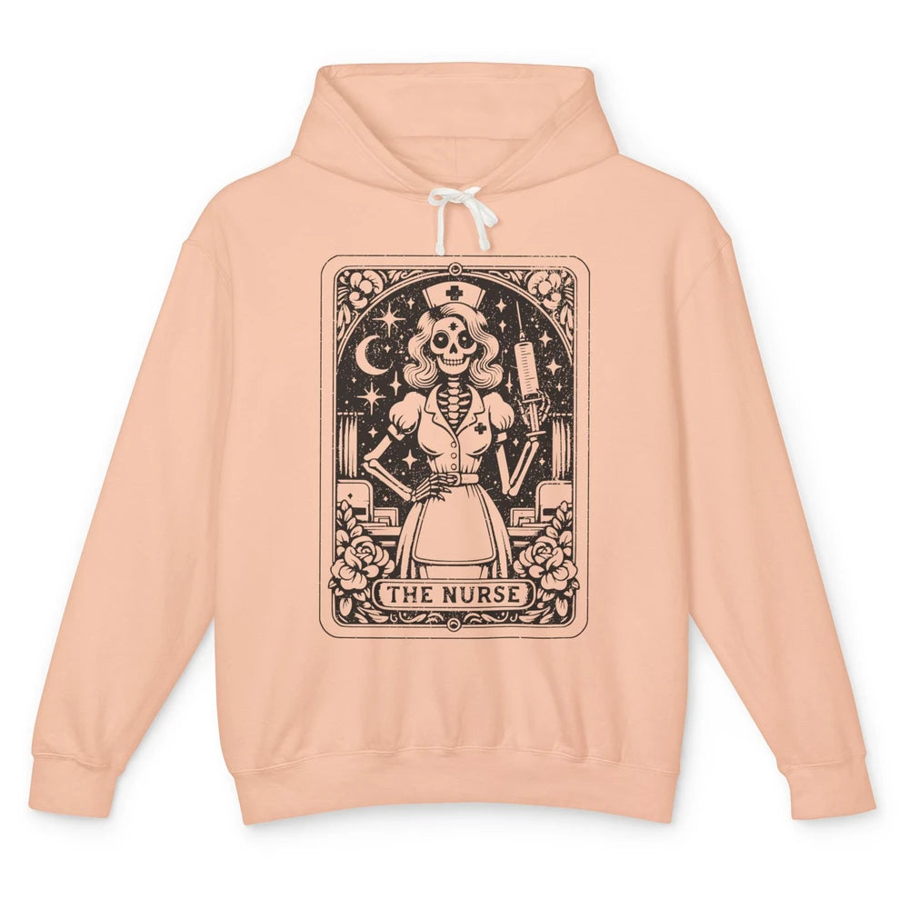 Retro Skeleton The Nurse Tarot Card Halloween Nursing Life Unisex Lightweight Hoodie