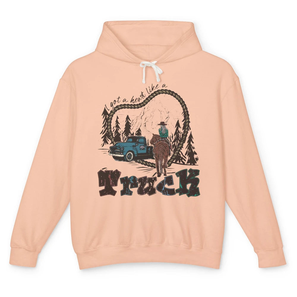 Retro Cowgirl Riding Got A Heart Like Truck Western Country Unisex Lightweight Hoodie