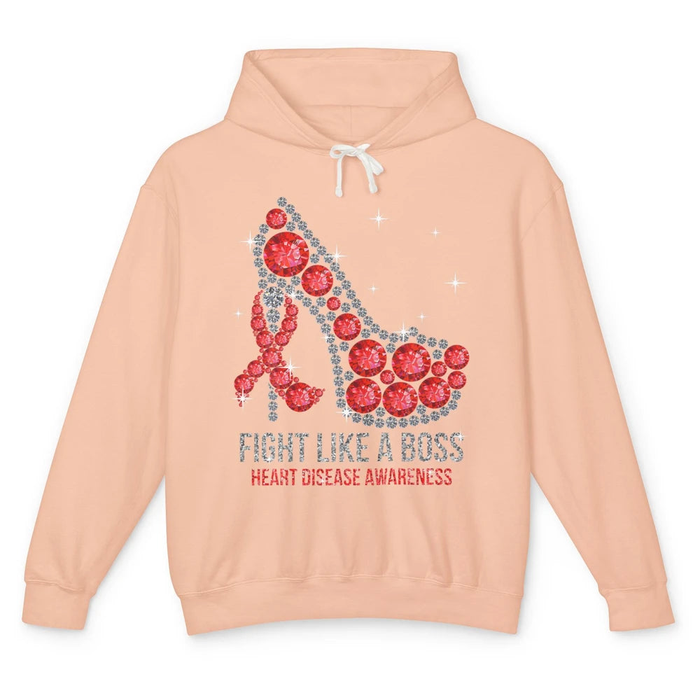 High Heel Fight Like Boss Red Ribbon Heart Disease Awareness Unisex Lightweight Hoodie