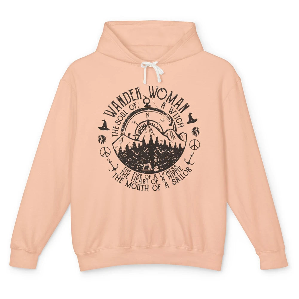 Retro Soul Of A Witch Wander Woman Compass Hiking Camping Unisex Lightweight Hoodie