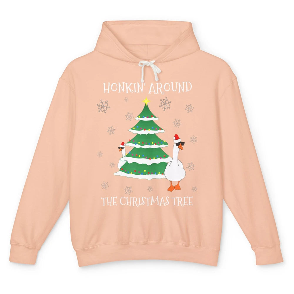 Merry Christmas Cute Geese Honking Around Xmas Tree Goose Unisex Lightweight Hoodie