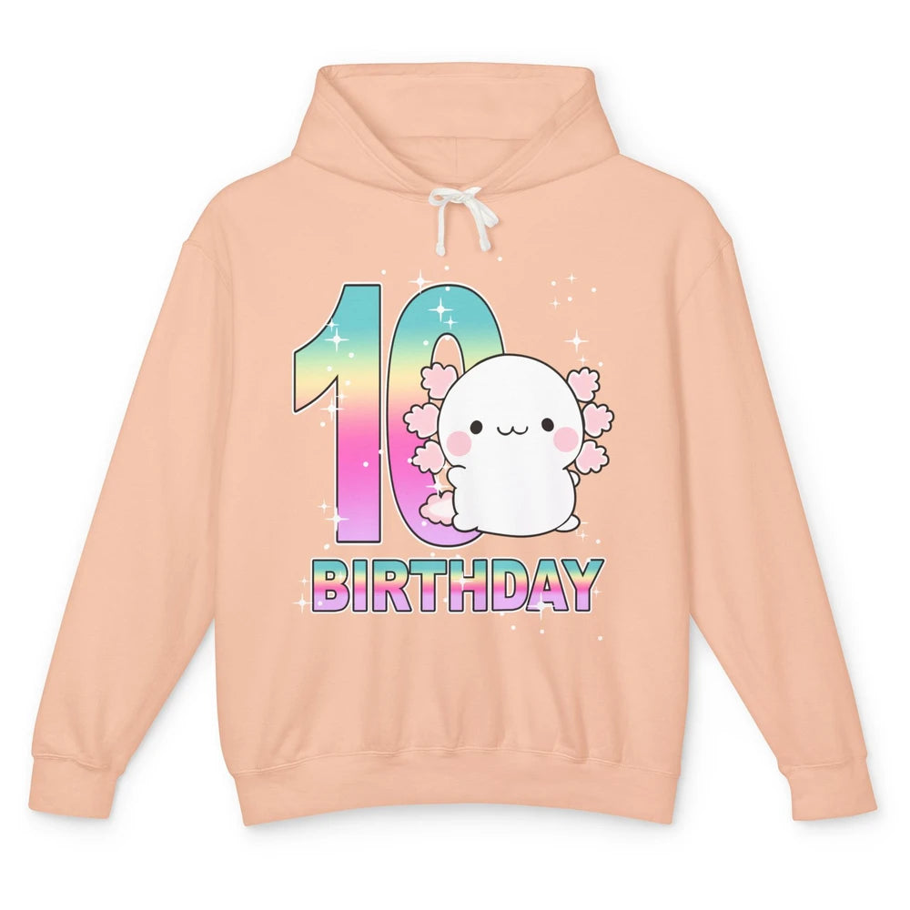 Cute Axolotl 10th Birthday Girl Boy 10 Years Old Birthday Unisex Lightweight Hoodie