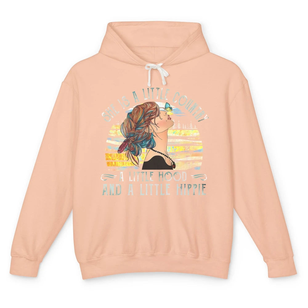 Retro Hippie Girl She's A Little Country A Little Hood Peace Unisex Lightweight Hoodie