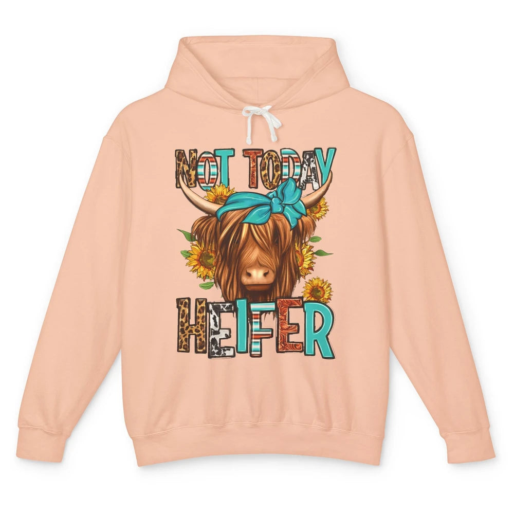 Leopard Highland Cow Bandana Not Today Heifer Western Animal Unisex Lightweight Hoodie