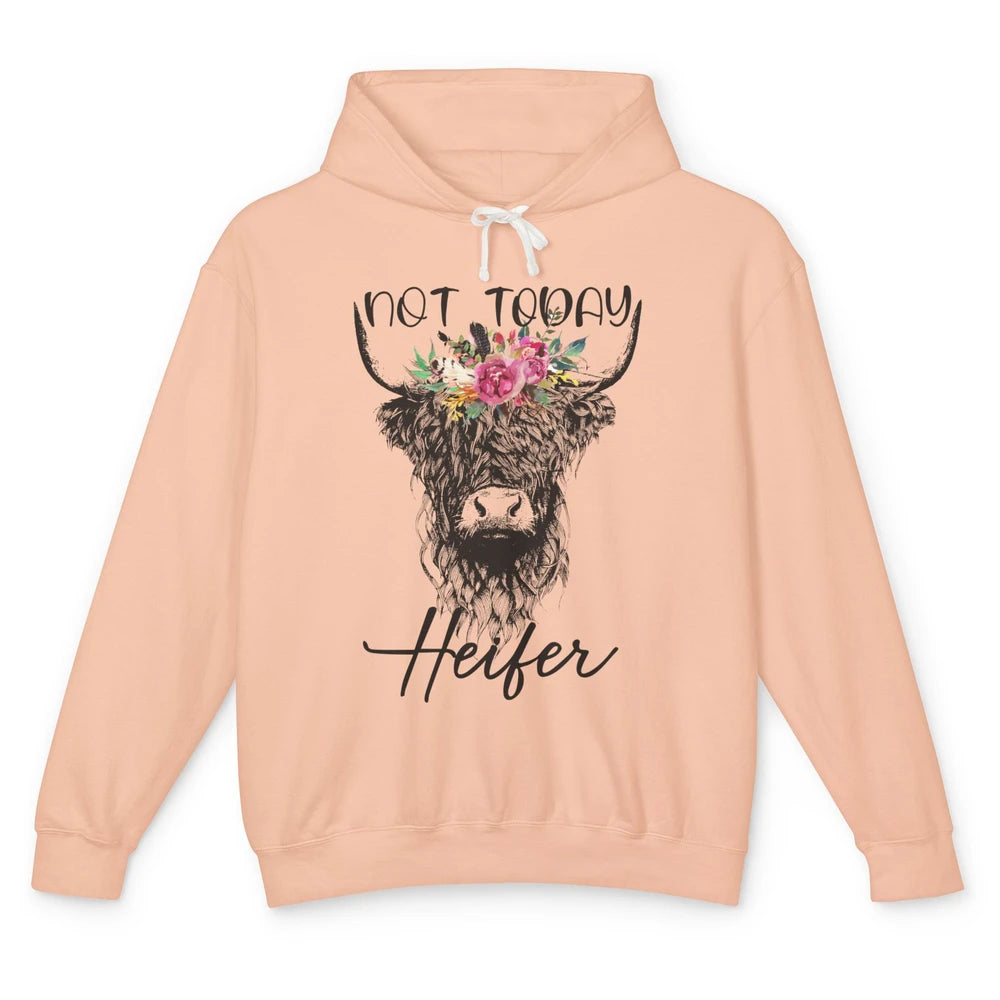 Funny Highland Cow Not Today Heifer Cow Lovers Farmer Gift Unisex Lightweight Hoodie