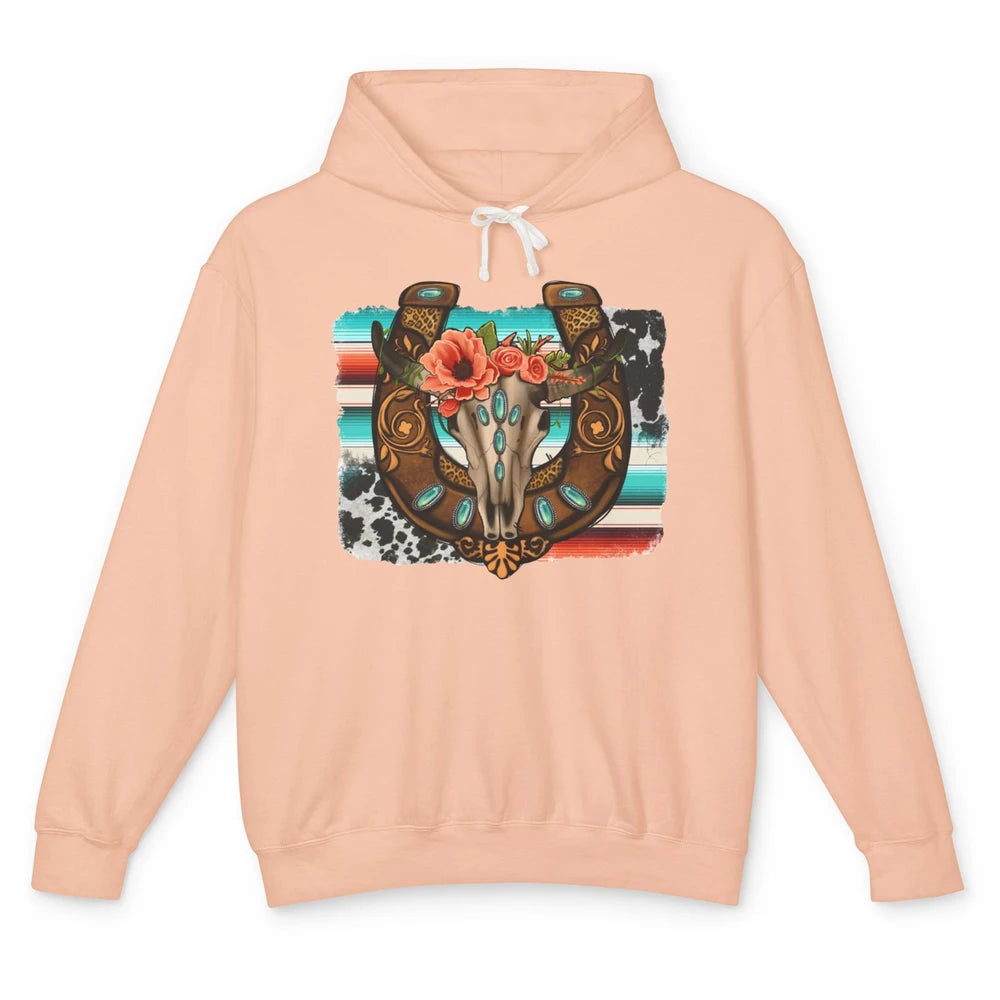 Leopard Bull Skull Horseshoe Rodeo Mom Western Cowgirl Unisex Lightweight Hoodie