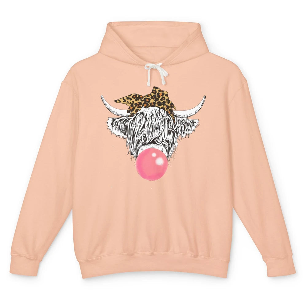 Highland Cow Leopard Bandana Bubble Gum Western Farm Animals Unisex Lightweight Hoodie