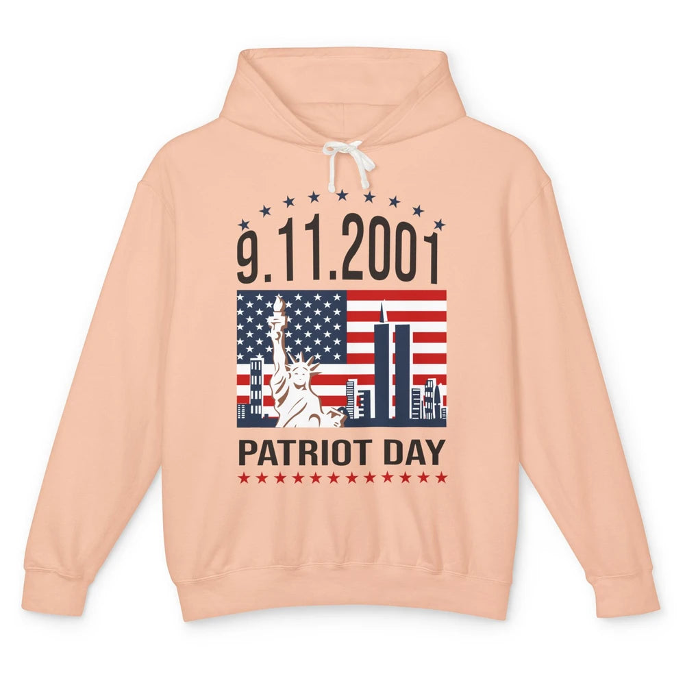 Never Forget 9-11-2001 American Flag Patriotic Memorial Day Unisex Lightweight Hoodie