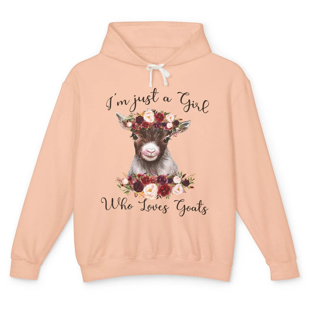 Funny Floral Goat Mom Just A Girl Who Loves Goats Farmers Unisex Lightweight Hoodie