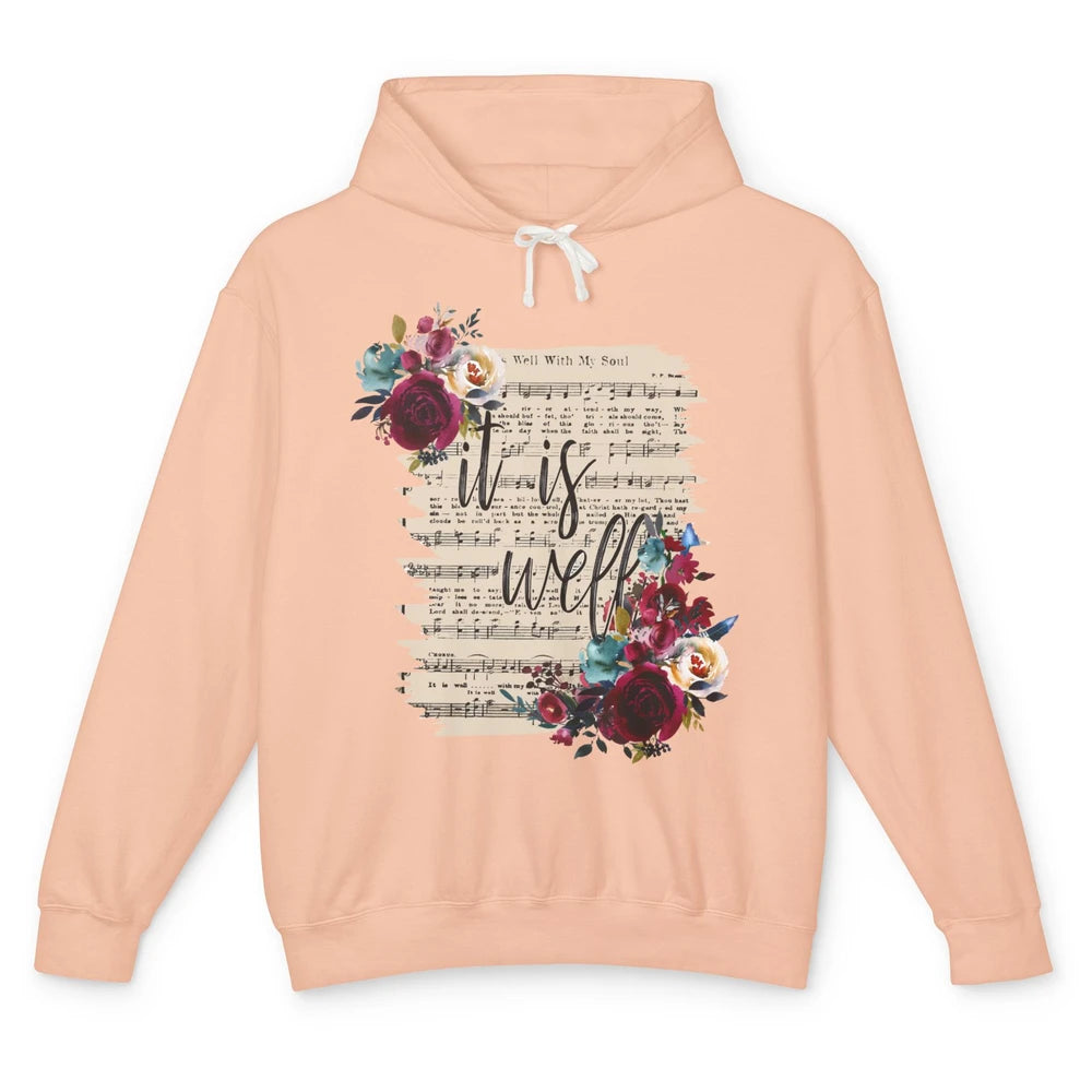 Floral It Is Well With My Soul Christian Religious Gift Unisex Lightweight Hoodie