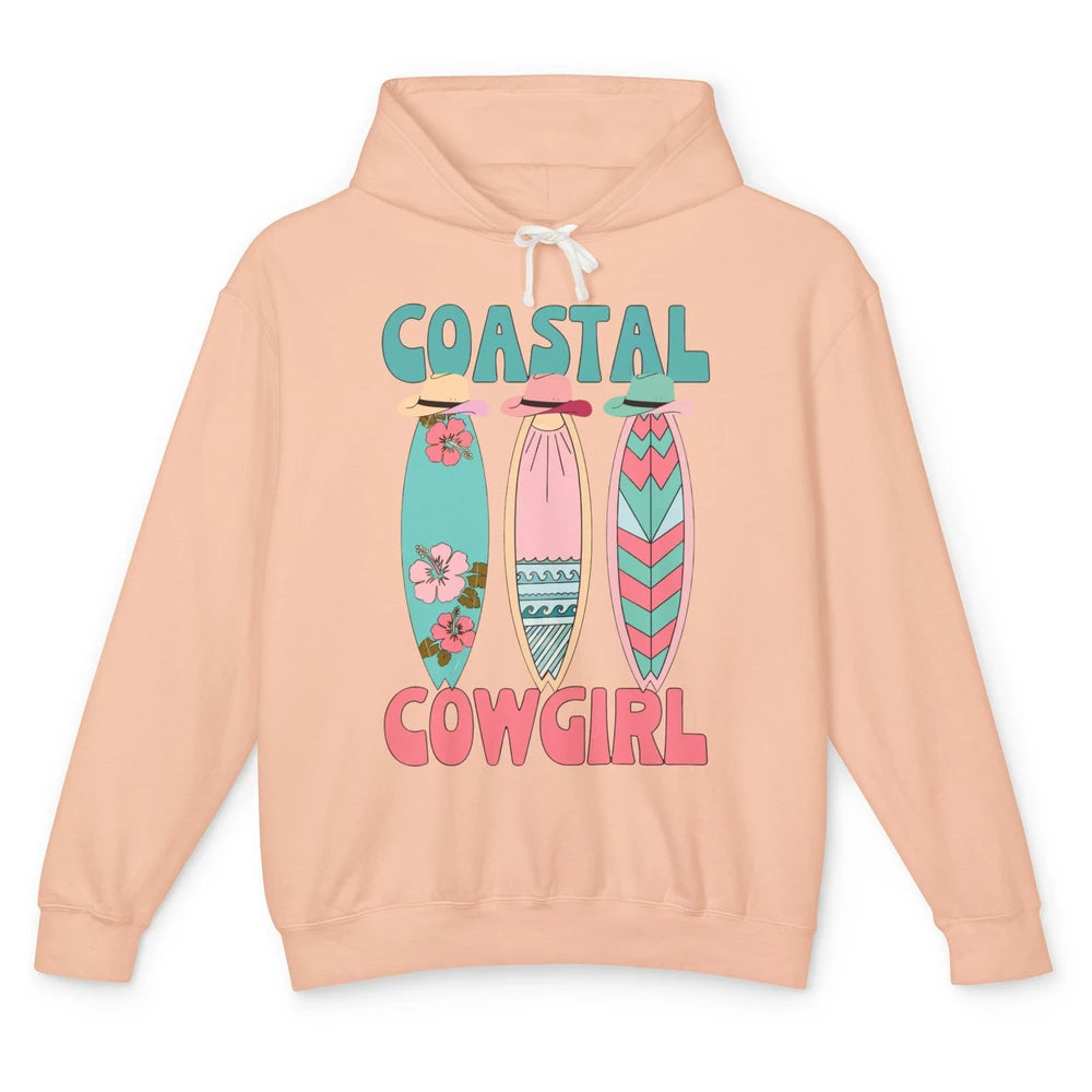 Retro Coastal Cowgirl Surfboards Western Cowgirl Beach Life Unisex Lightweight Hoodie