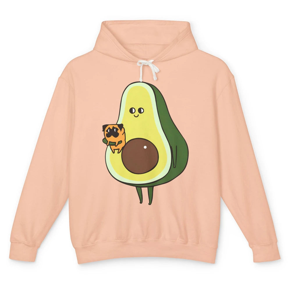 Avocado With Pug Funny Avocado Vegan Pug Lovers Gift Unisex Lightweight Hoodie