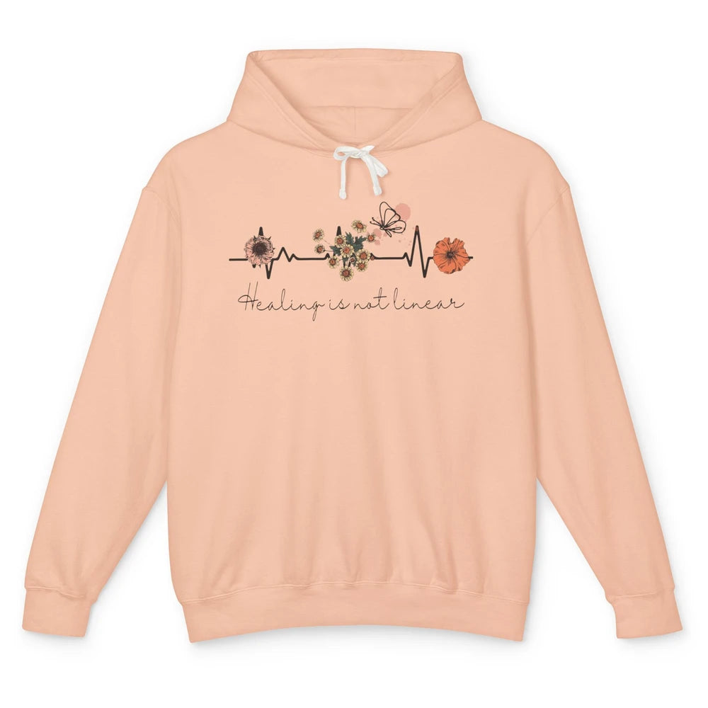 Healing Is Not Linear Flower Mental Health Matter Therapist Unisex Lightweight Hoodie