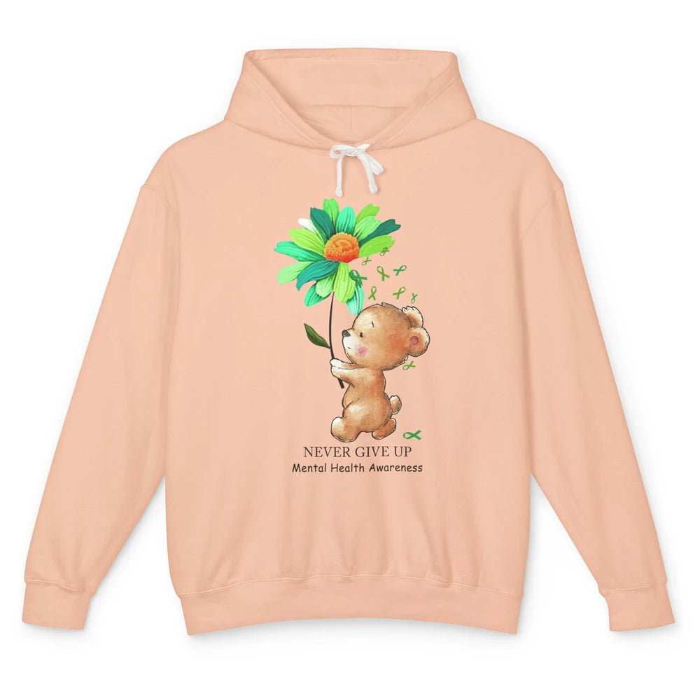 Mental Health Awareness Keep Going Daisy Bear Green Ribbon Unisex Lightweight Hoodie