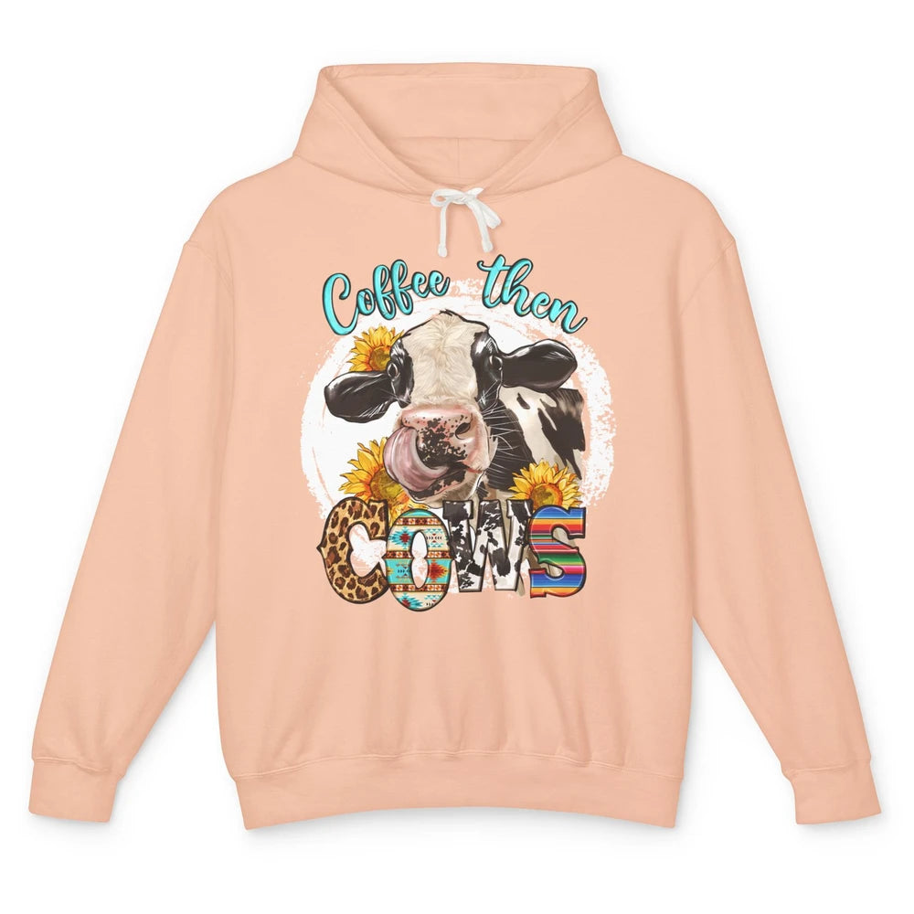 Leopard Sunflower Daisy Cow Coffee Then Cow Western Country Unisex Lightweight Hoodie