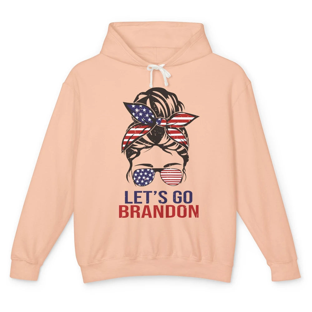 Retro US Flag Messy Bun Lets Go Brandon Conservative Liberal Unisex Lightweight Hoodie