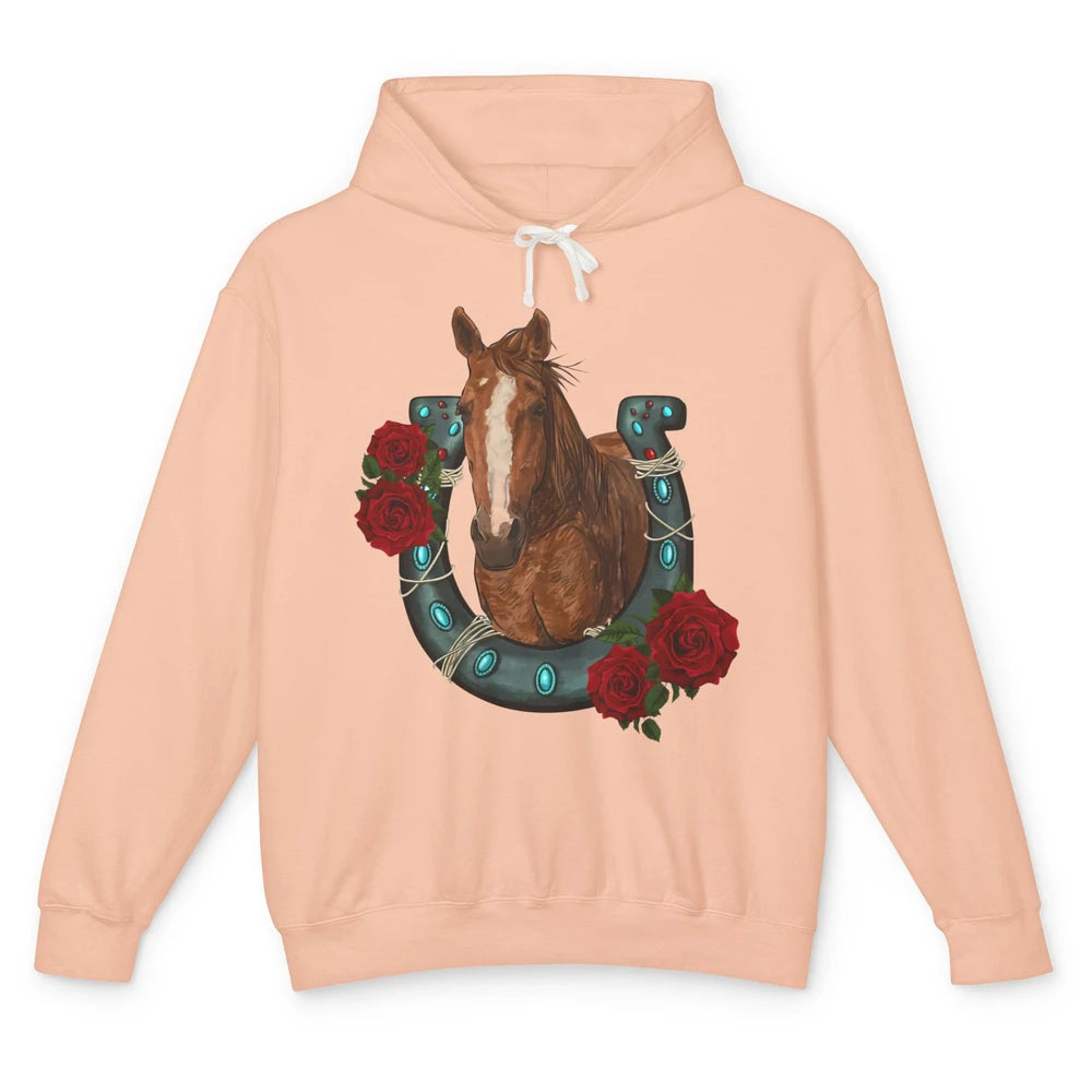 Western Country Texas Cowgirl Floral Horseshoe Horse Riding Unisex Lightweight Hoodie