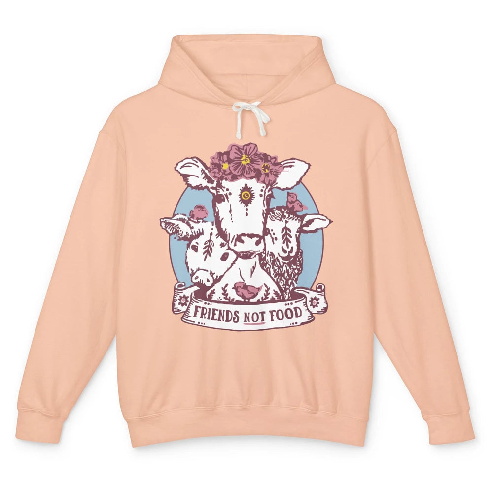 Funny Vegan Friends Not Food Vegetarian Floral Gothic Cow Unisex Lightweight Hoodie