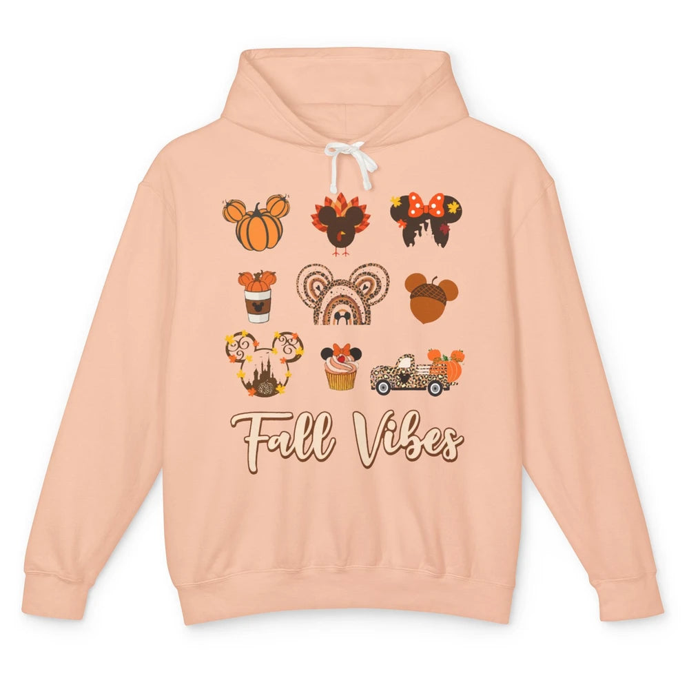 Retro Fall Vibes Pumpkin Turkey Halloween Fall Thanksgiving Unisex Lightweight Hoodie