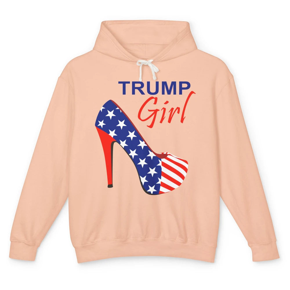 Trump Girl American Flag High Heels Republican Trump Support Unisex Lightweight Hoodie