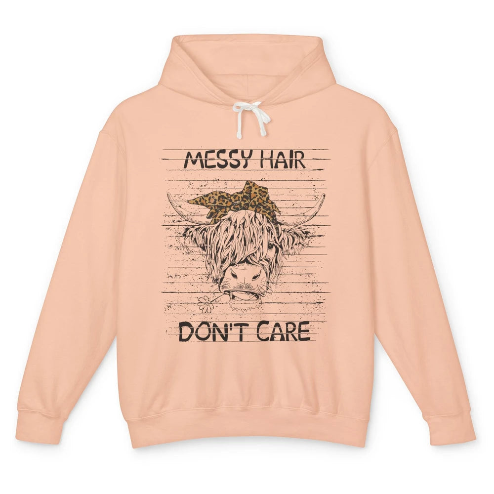 Highland Cow Leopard Bandana Messy Hair Don't Care Western Unisex Lightweight Hoodie