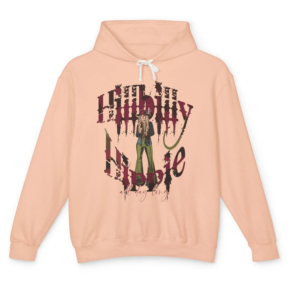 Retro Cowgirl Hillbilly Hippie All Day Long Western Country Unisex Lightweight Hoodie