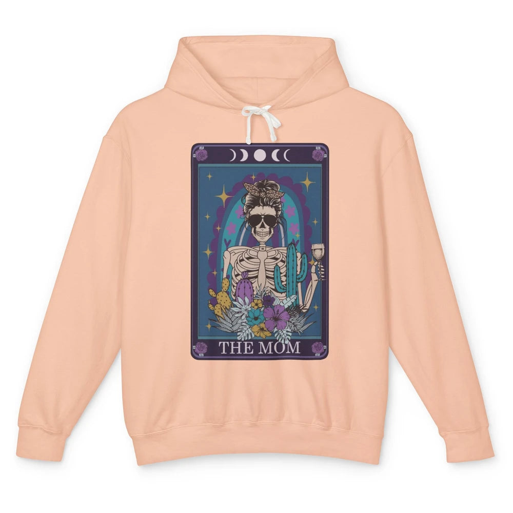 Skeleton Skull Messy Bun Mom Tarot Card The Mom Halloween Unisex Lightweight Hoodie