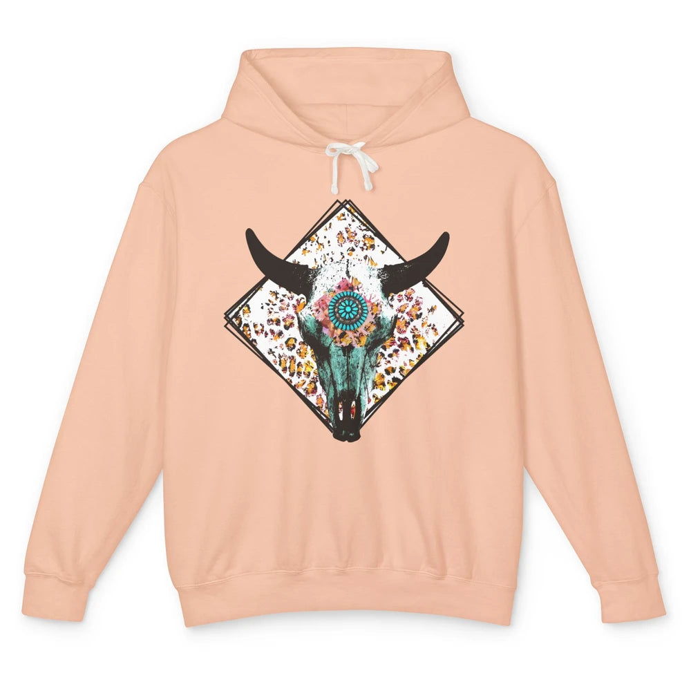 Aztec Heifer Steer Cow Skull Cowboy Gemstone Leopard Vintage Unisex Lightweight Hoodie