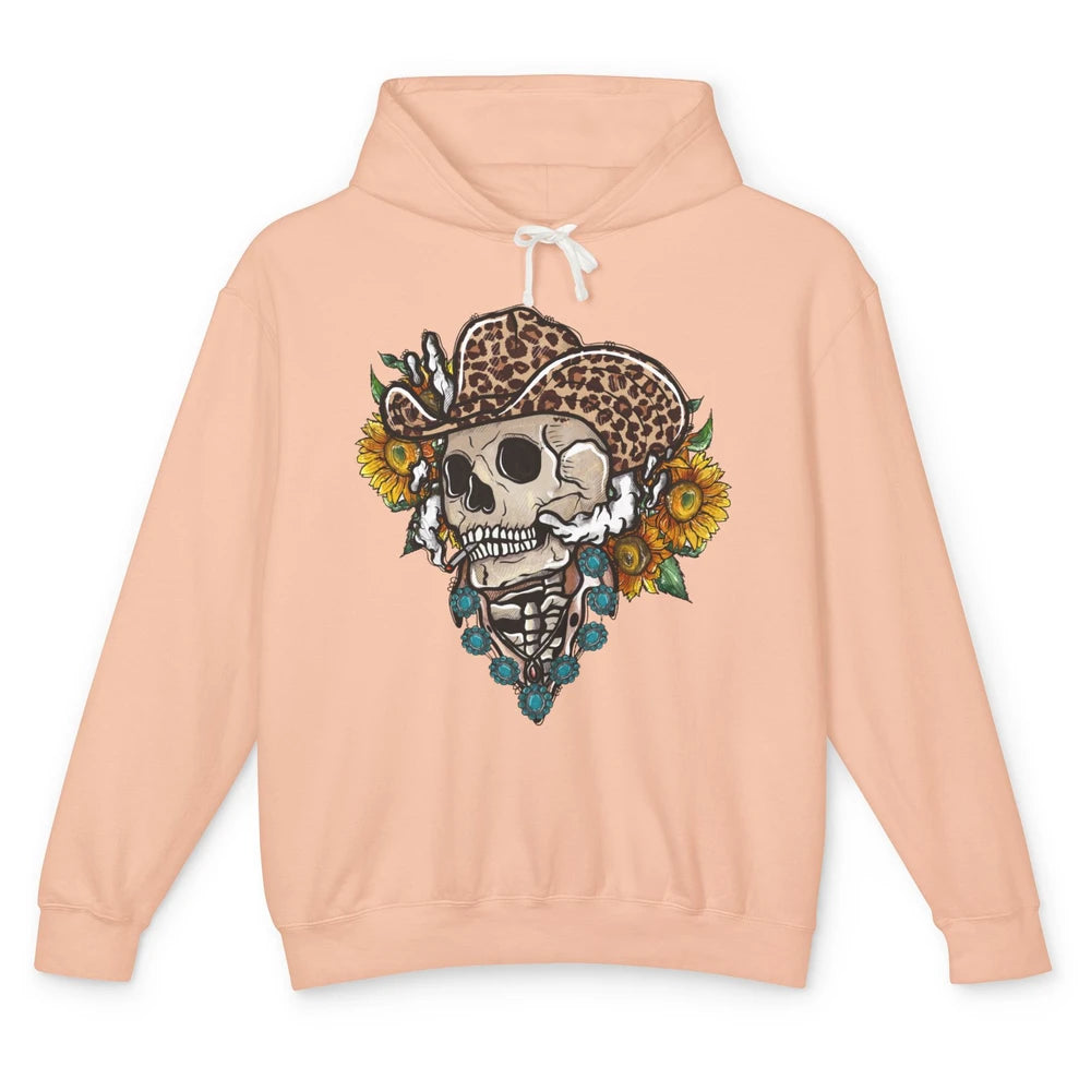 Sunflower Leopard Cowboy Skull Gemstone Western Country Gift Unisex Lightweight Hoodie