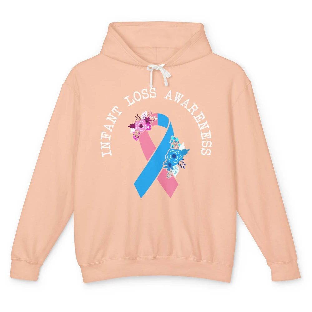 Infant Loss Awareness Floral Pink Blue Ribbon Rainbow Unisex Lightweight Hoodie