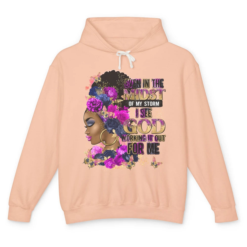 Black Girl In The Midst Of Storm Believe In God Christian Unisex Lightweight Hoodie