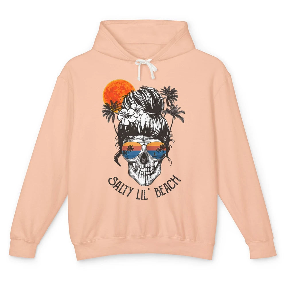 Funny Salty Little Beach Messy Hair Bun Skull Summer Holiday Unisex Lightweight Hoodie