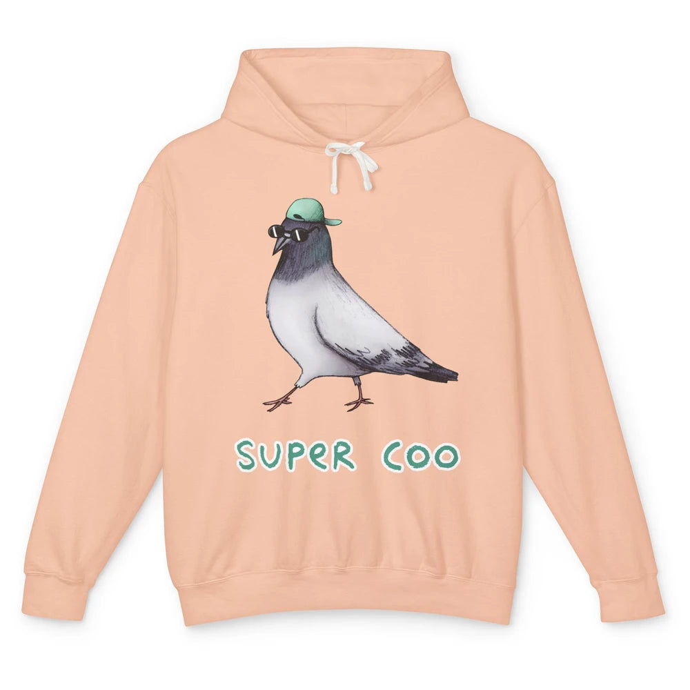 Funny Pigeon With Glasses Cap Super Coo Sarcastic Pigeon Unisex Lightweight Hoodie