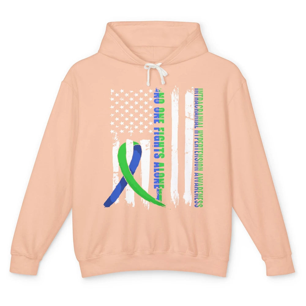 Intracranial Hypertension Ribbon No One Fight Alone US Flag Unisex Lightweight Hoodie